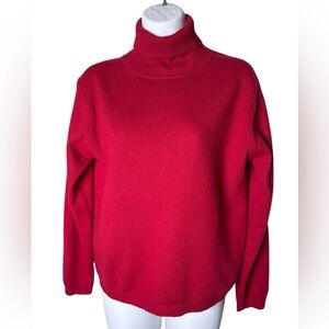 Lord & Taylor Womens Cashmere Turtleneck Sweater Size M Red Boxy Holiday Luxe